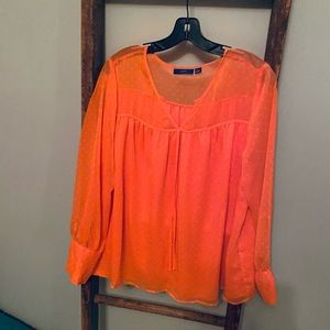 Size Large coral/orange blouse with sheer sleeves